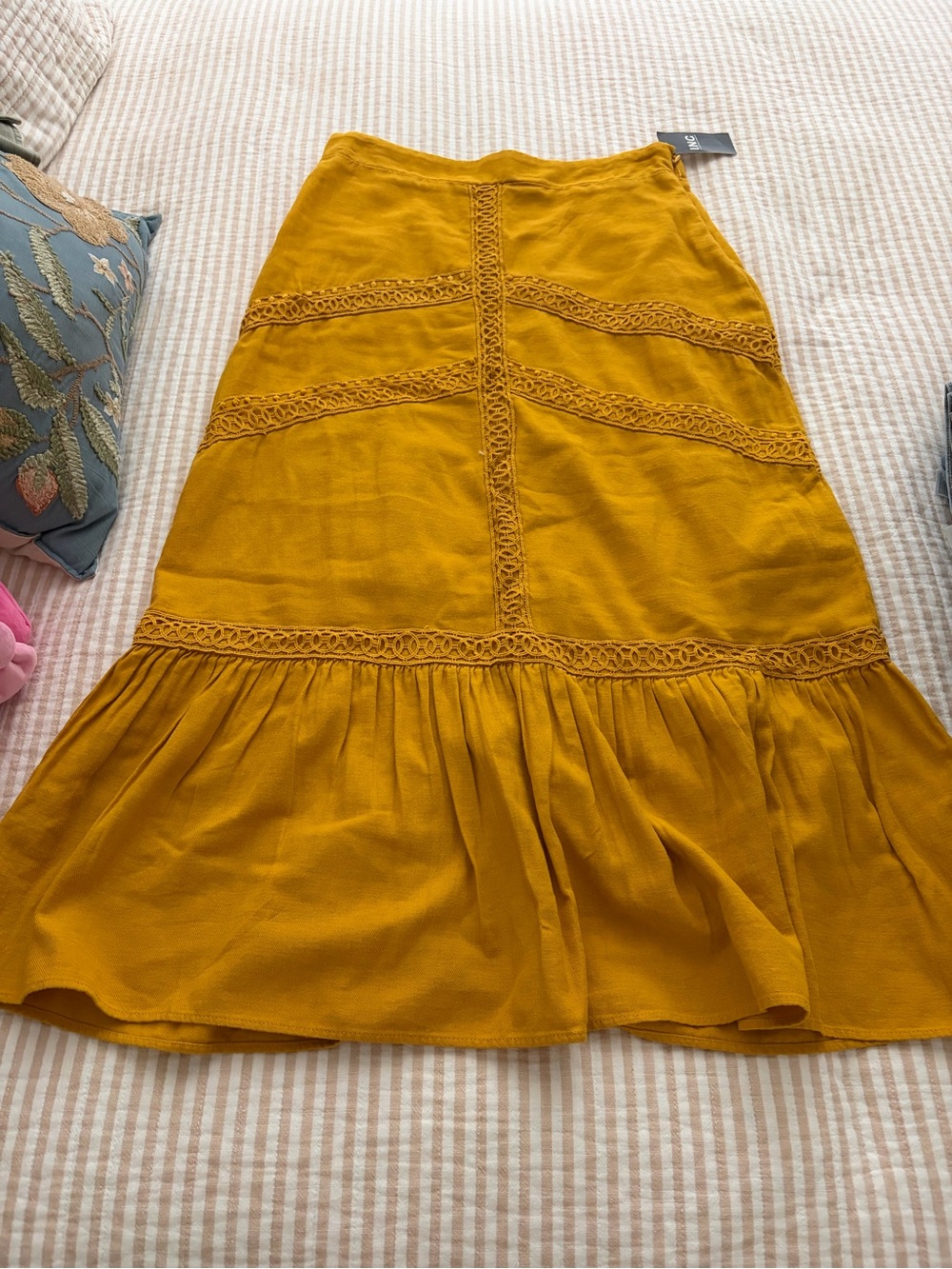 INC International Concepts Mustard Crochet-Trim Midi Skirt